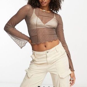 Cropped Sheer Top with Flower Pattern